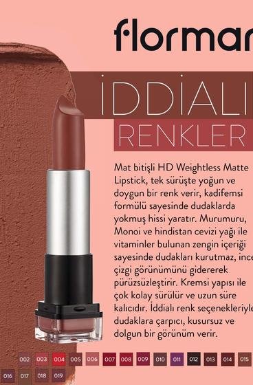  HD Weightless Yüksek Pigmentli & Mat Bitişli Kremsi Hafif Ruj Kahverengi̇ 8690604648719 | Flormar