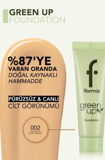  Green Up Kremsi Dokulu & Yarı Mat Bitişli Vegan Fondöten Bej 4251903322218 | Flormar