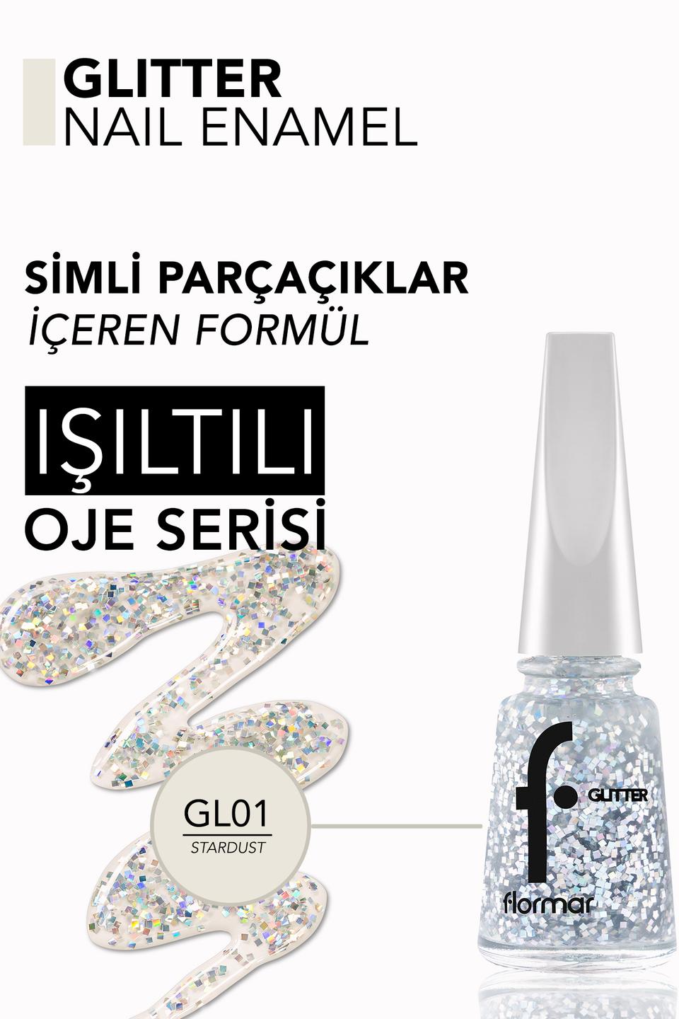  Glitter Yarı Transparan & Parlak Bitişli Simli Oje  8682536049795 | Flormar